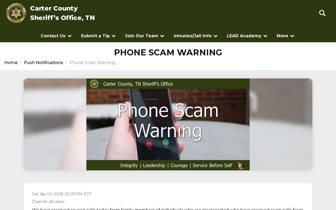 Carter County active warrant status warning from the sheriff’s office