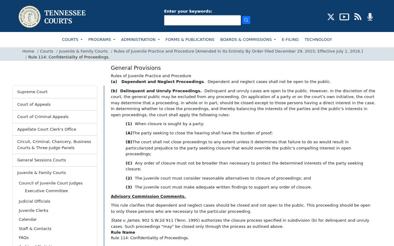 Carter County juvenile arrest warrant record privacy under Tennessee Rule 114