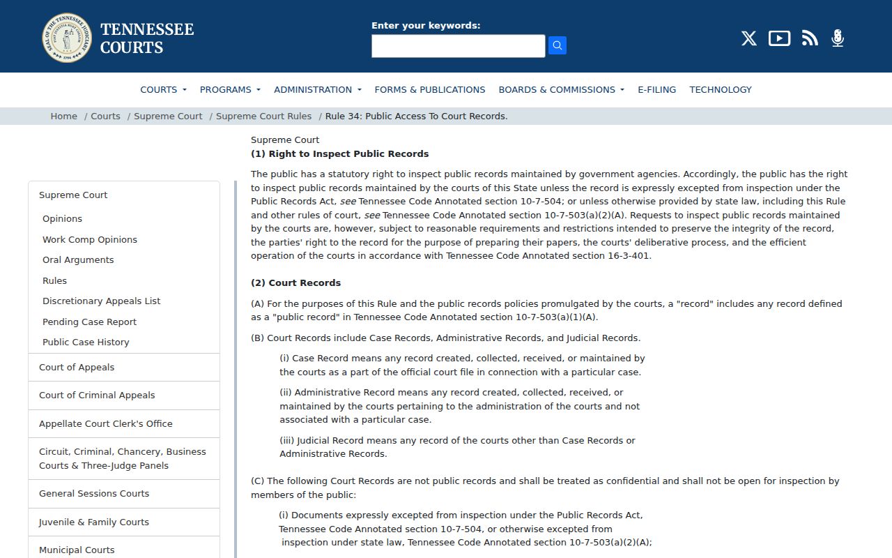 Carter County bench warrant record access under Tennessee Supreme Court Rule 34