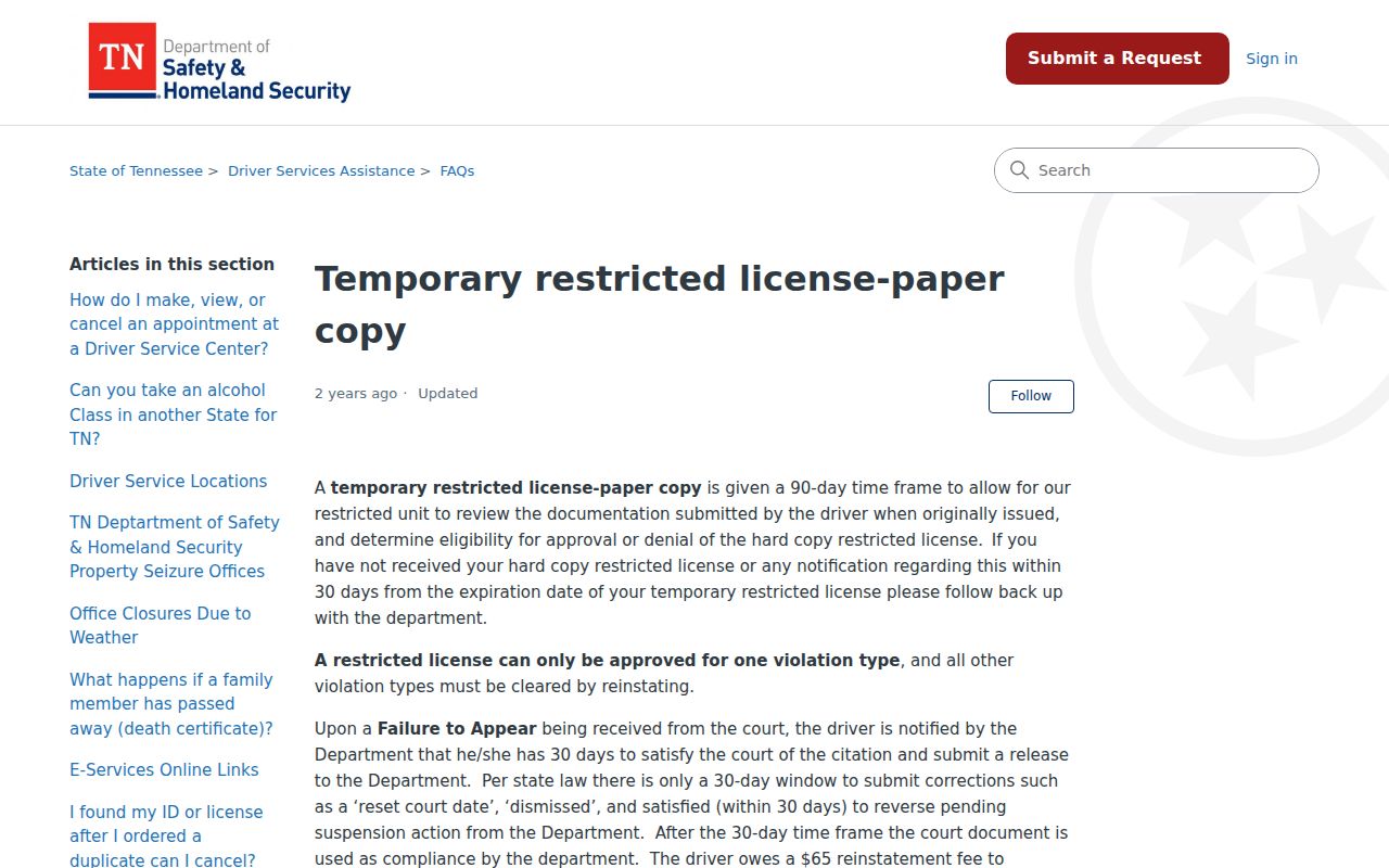 Carter County warrant record context for Tennessee FTA and license reporting