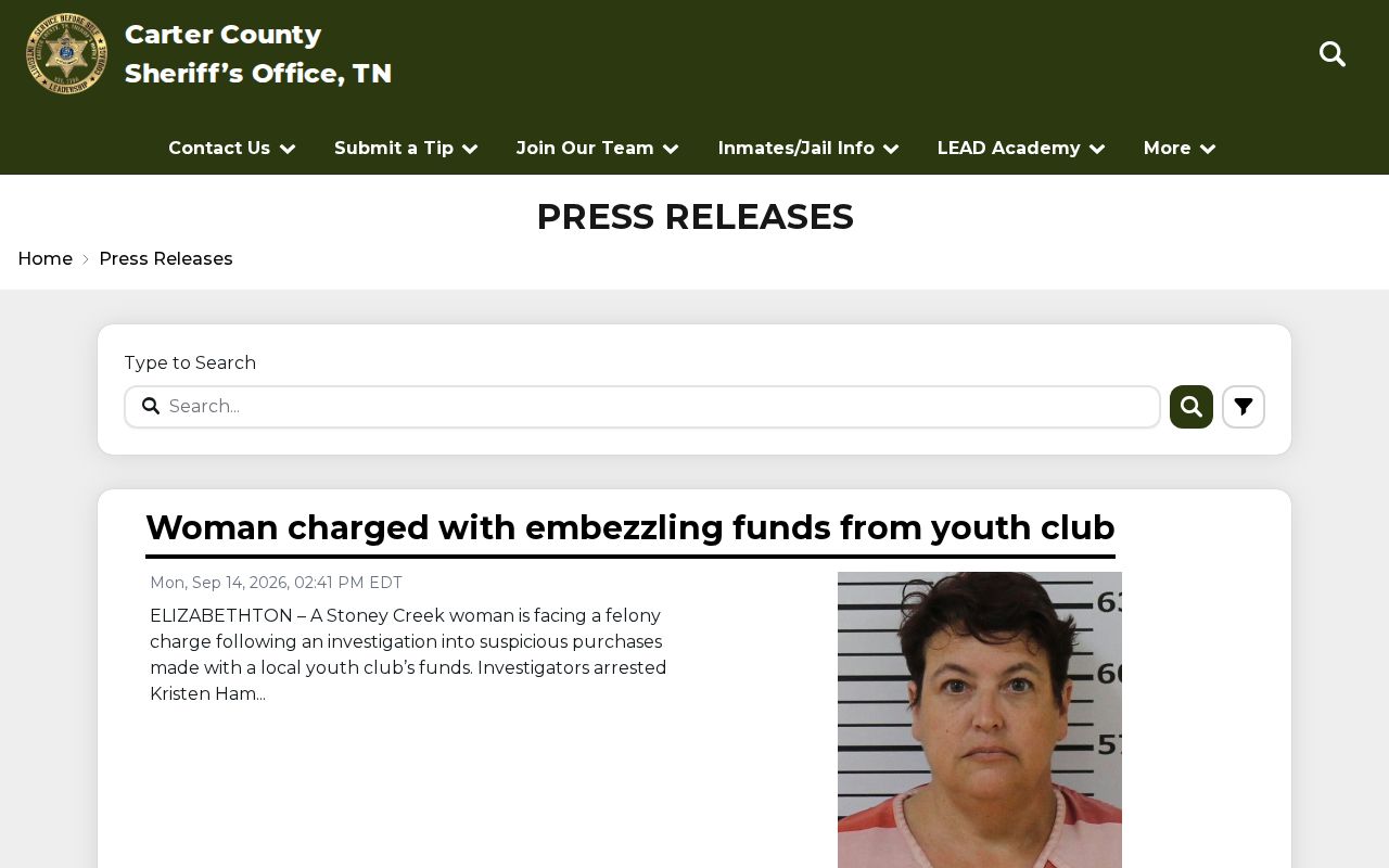 Carter County warrant records agency press-release search, separate from a warrant roster