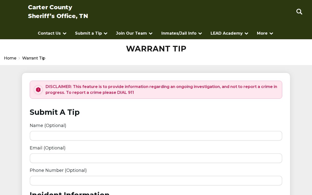 Carter County Most Wanted tip route on the official sheriff site